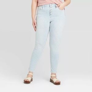 High rise skinny geek stripe jeans button fly